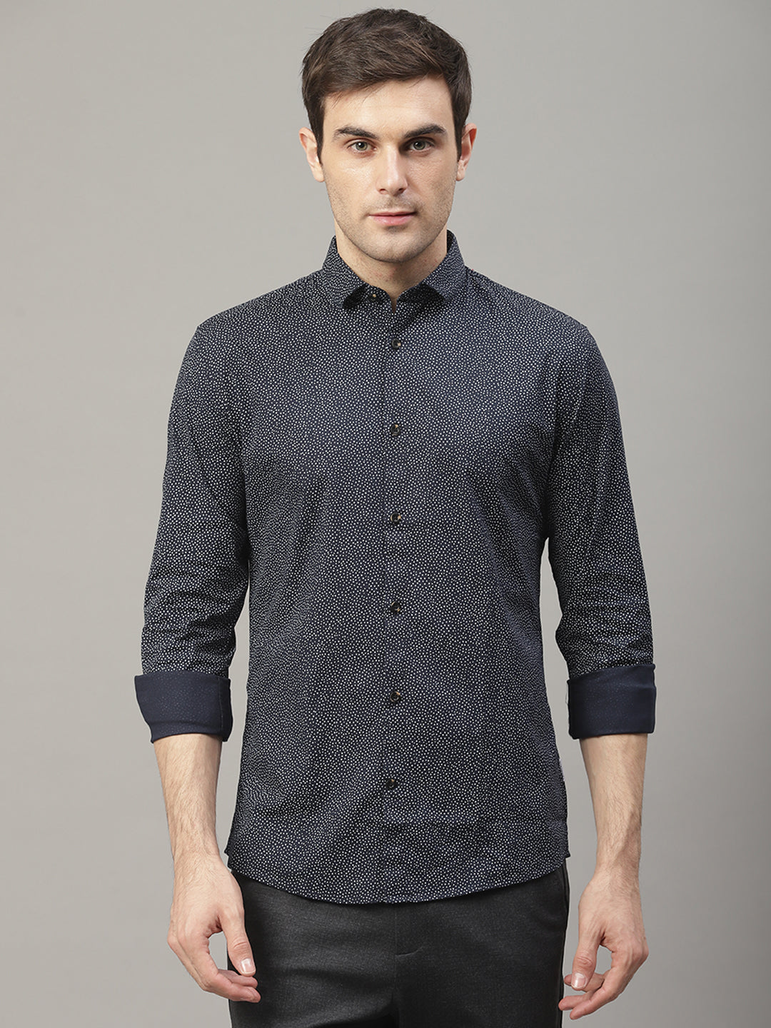 Lindbergh Men Blue Printed Collar Shirt