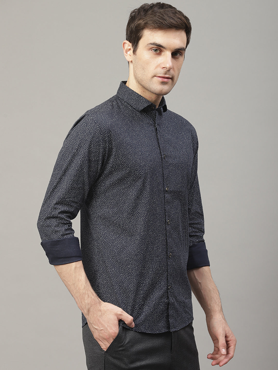 Lindbergh Men Blue Printed Collar Shirt