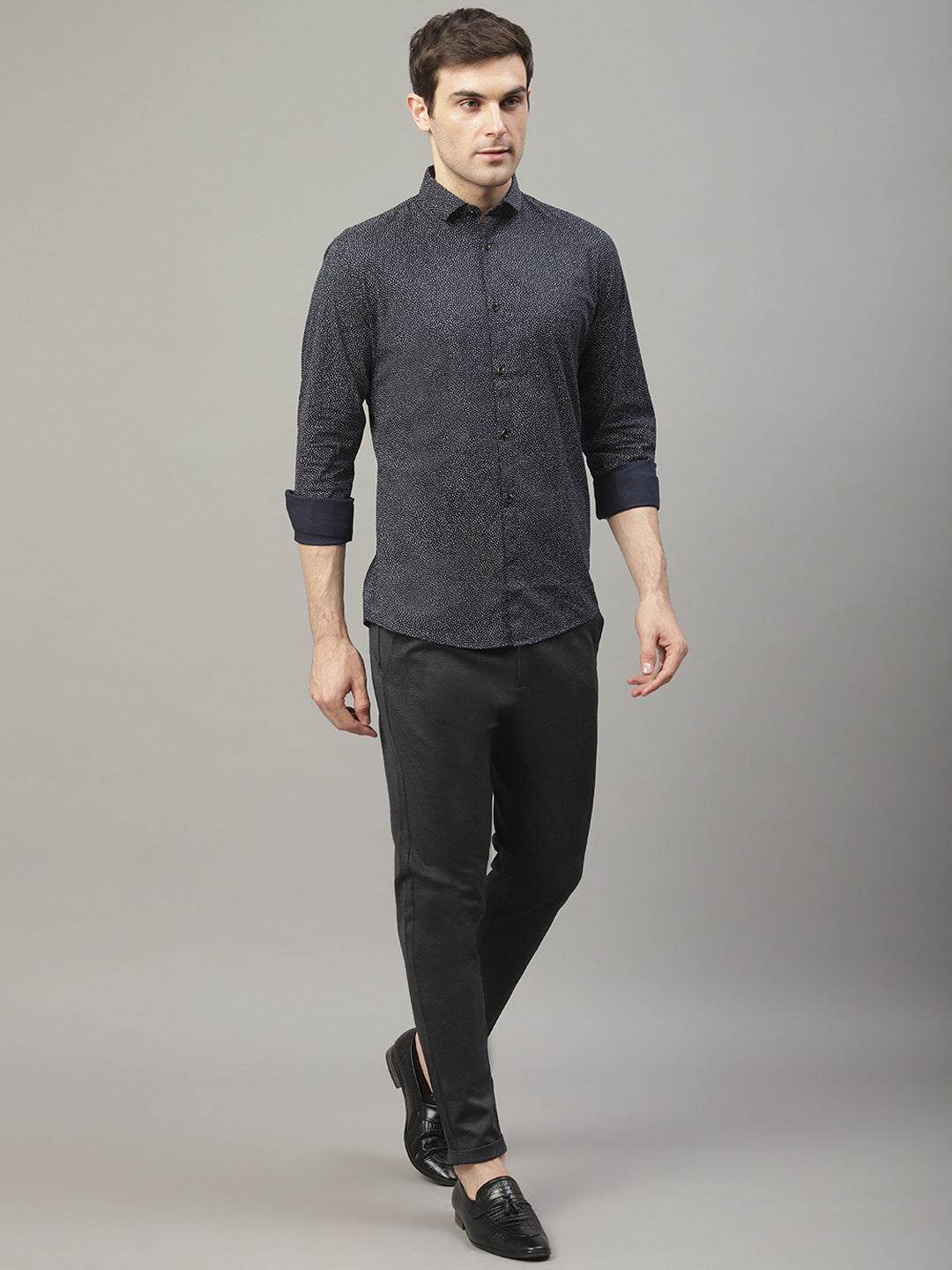 Lindbergh Men Blue Printed Collar Shirt