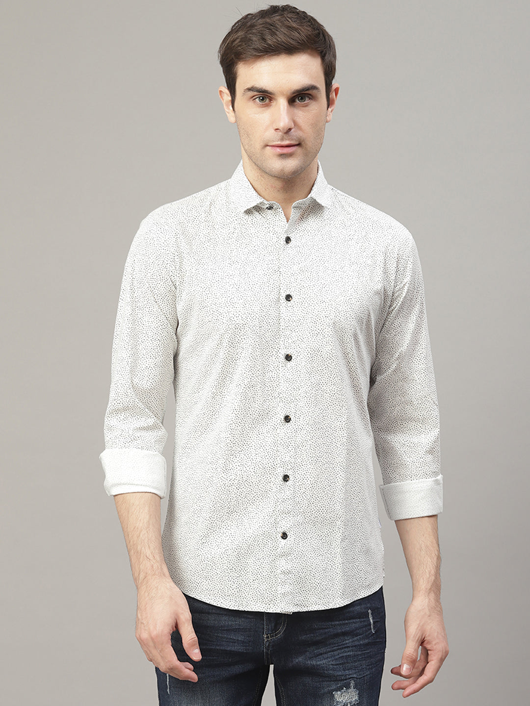 Lindbergh Men Off White Printed Collar Shirt