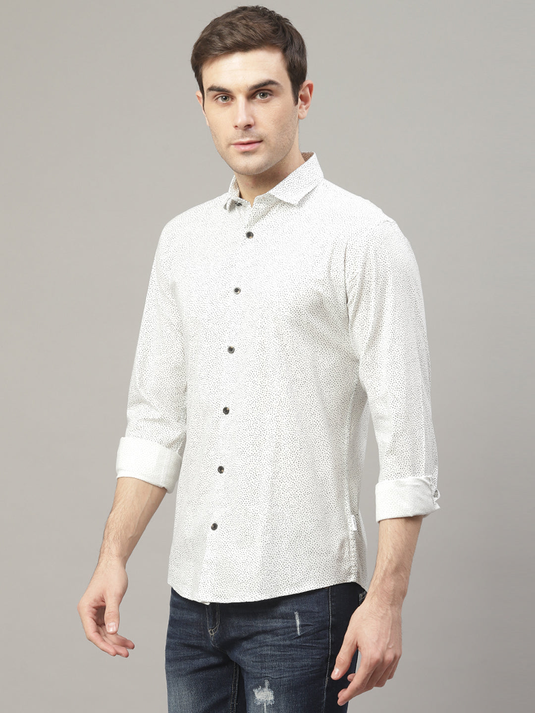Lindbergh Men Off White Printed Collar Shirt