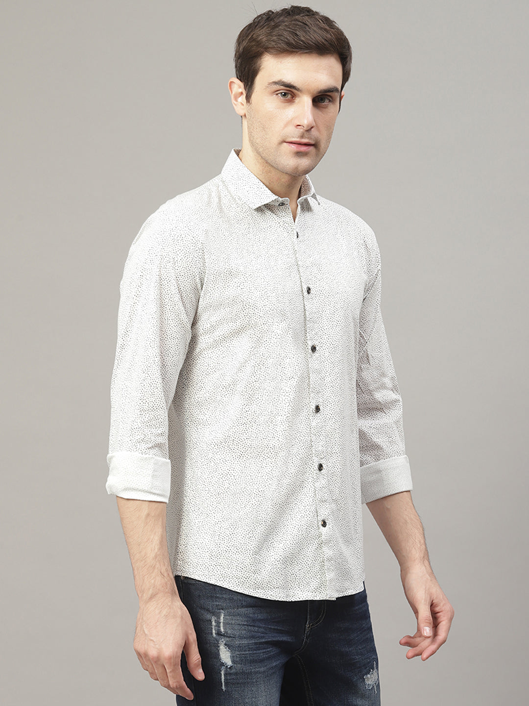 Lindbergh Men Off White Printed Collar Shirt