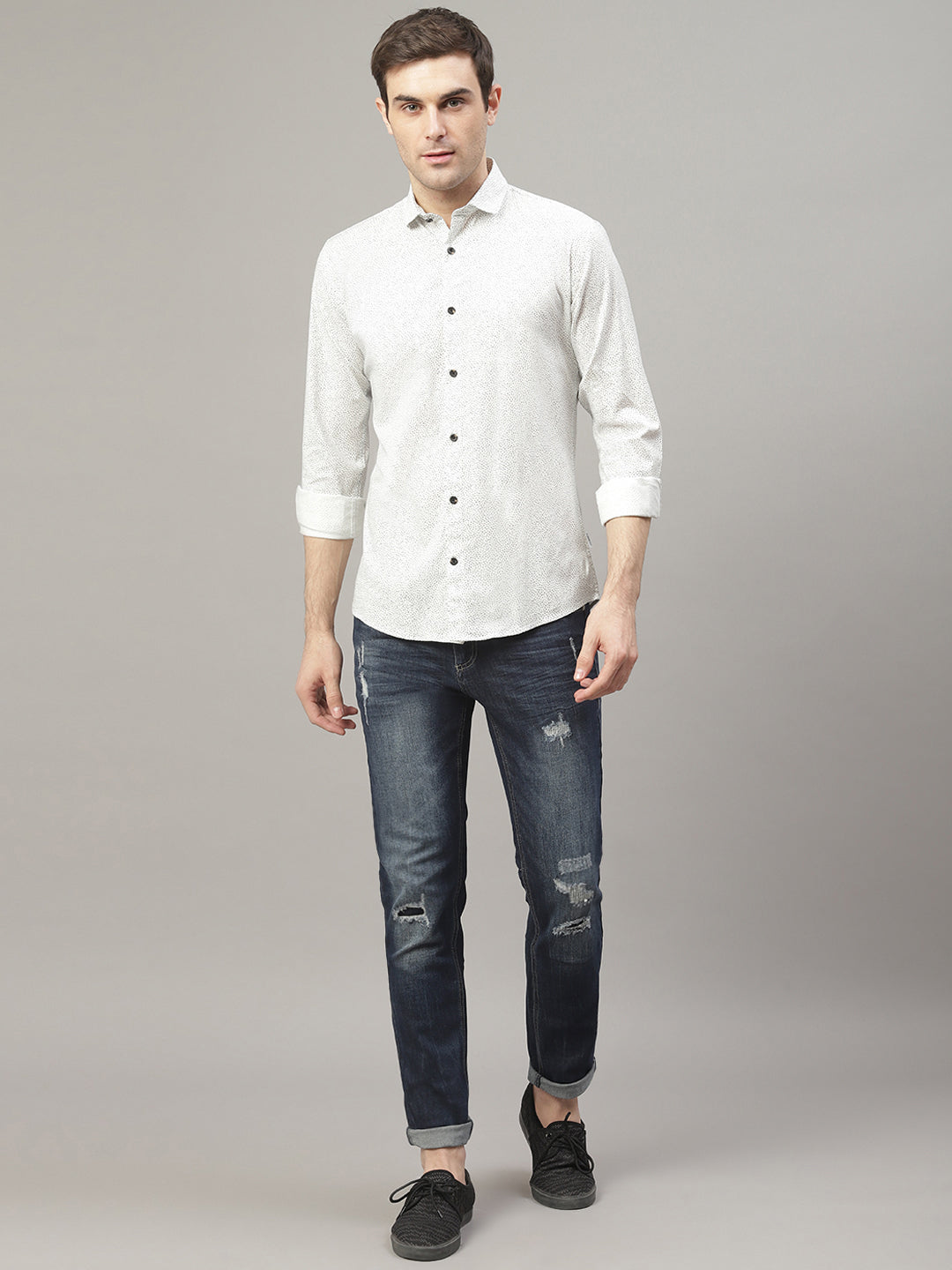 Lindbergh Men Off White Printed Collar Shirt