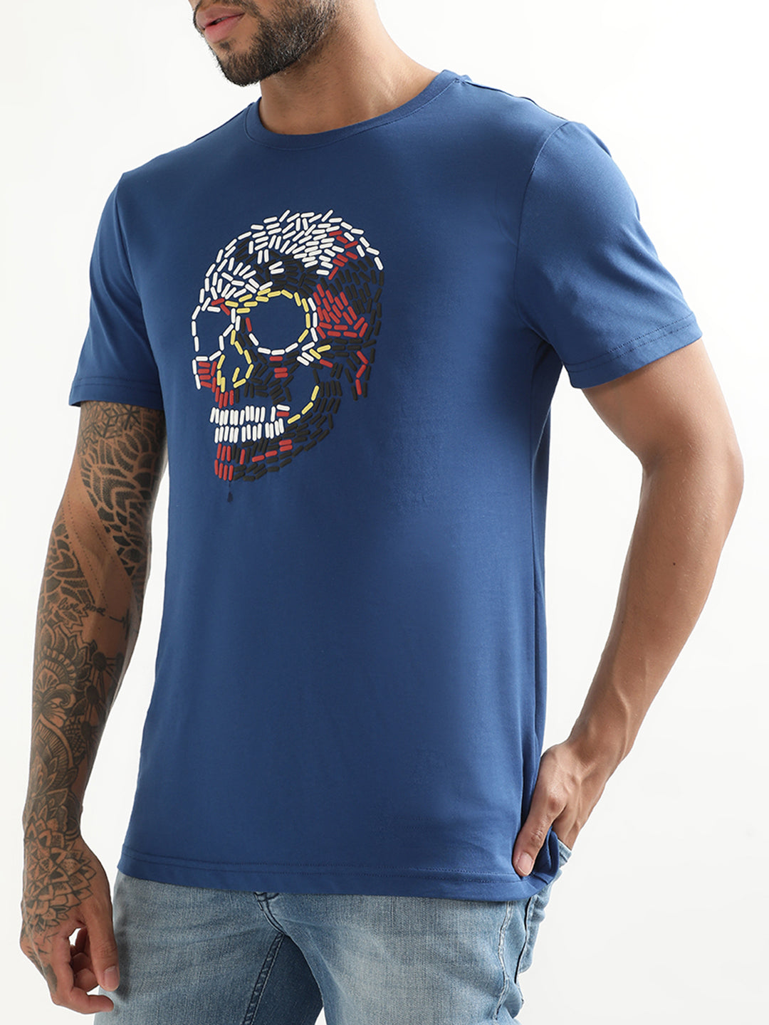 Antony Morato Blue Printed Slim Fit T-Shirt
