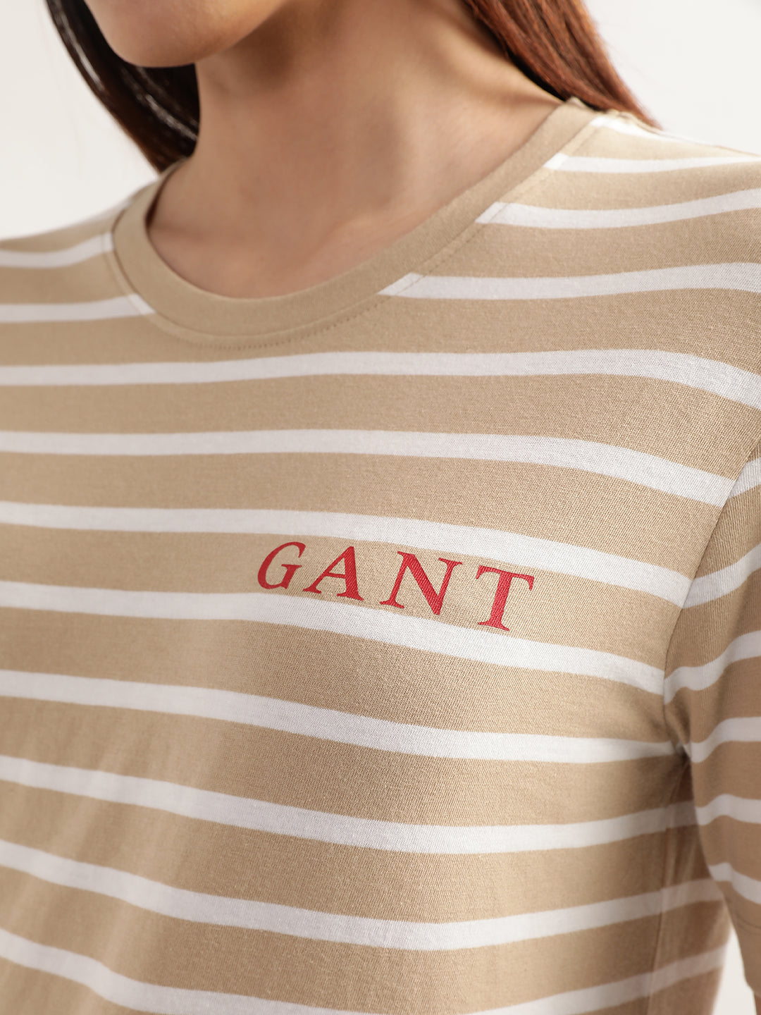 Gant Dark Khaki Preppy Striped Relaxed Fit T-Shirt