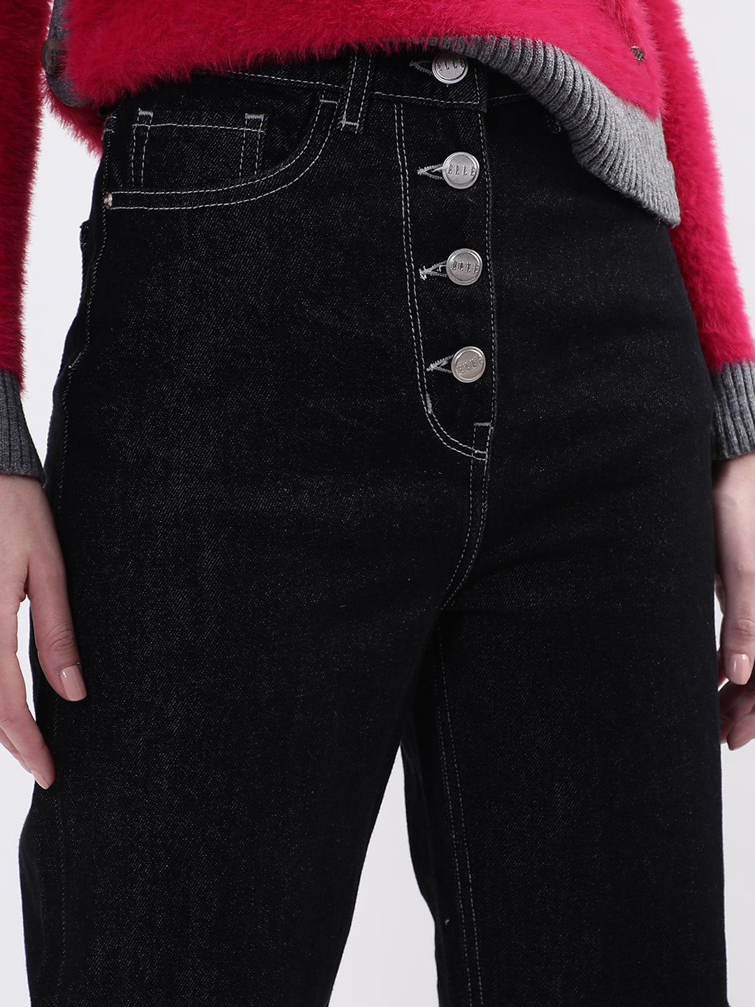 Elle Women Black Solid Straight Fit Jeans