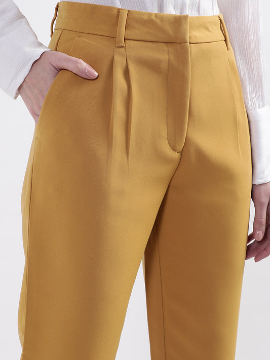 Centre Stage Women Mustard Solid Regular Fit Trouser