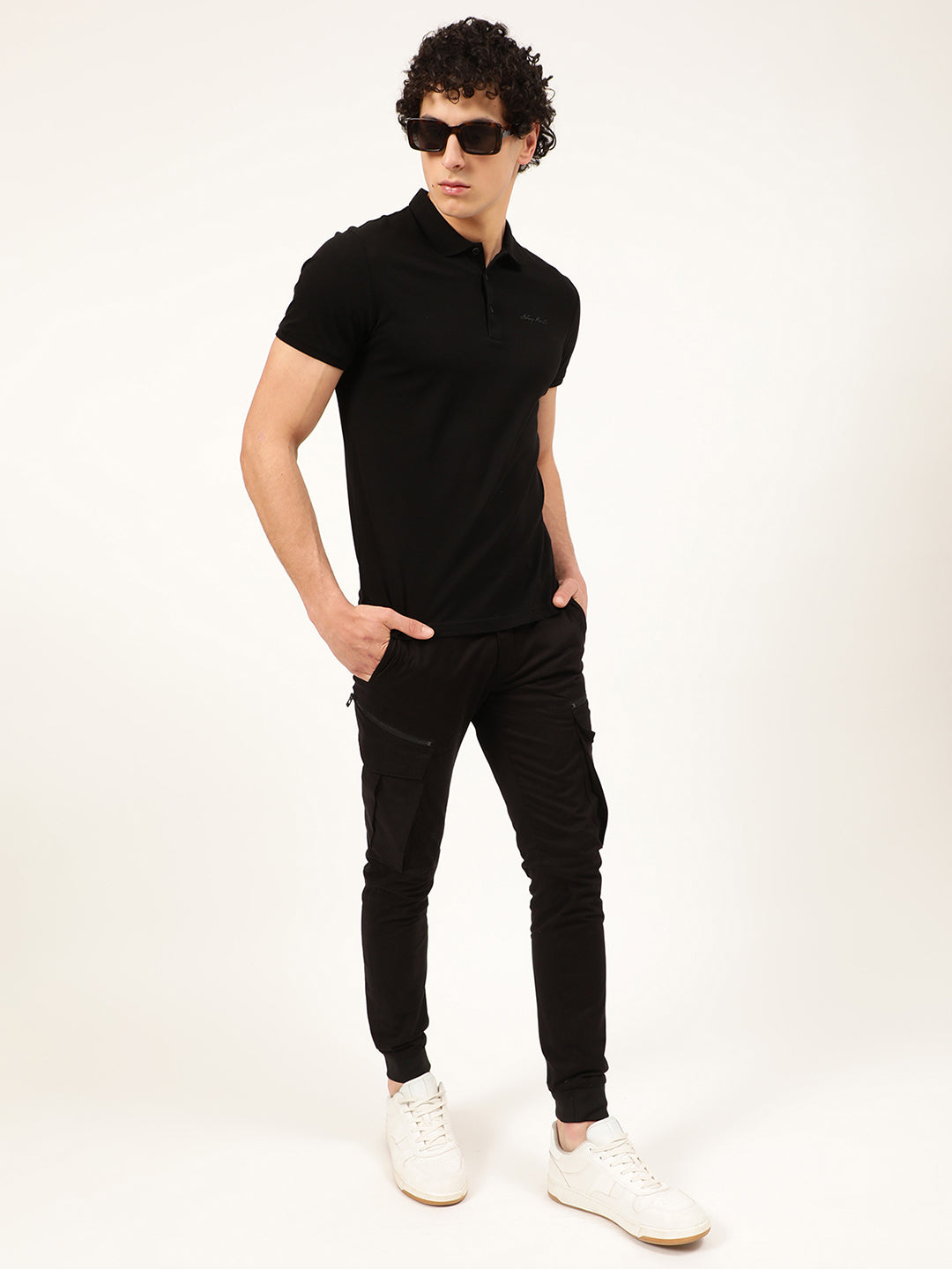 Antony Morato Men Black Polo Collar Slim Fit T-shirt