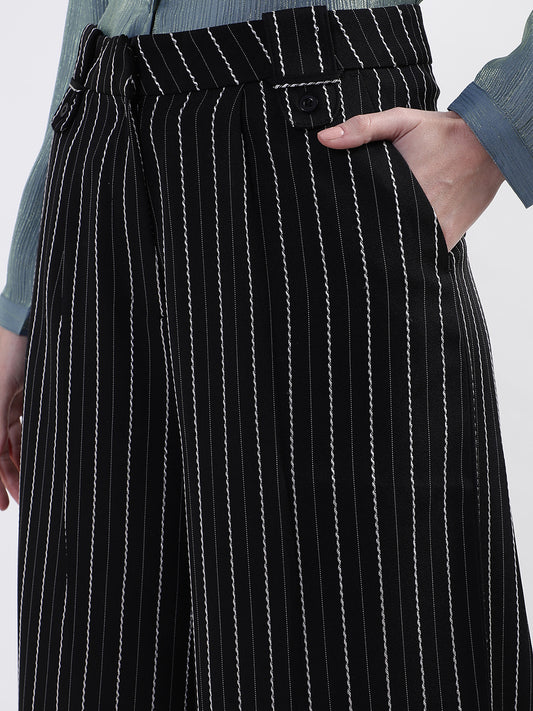 Centrestage Women Black Solid Regular Fit Trouser
