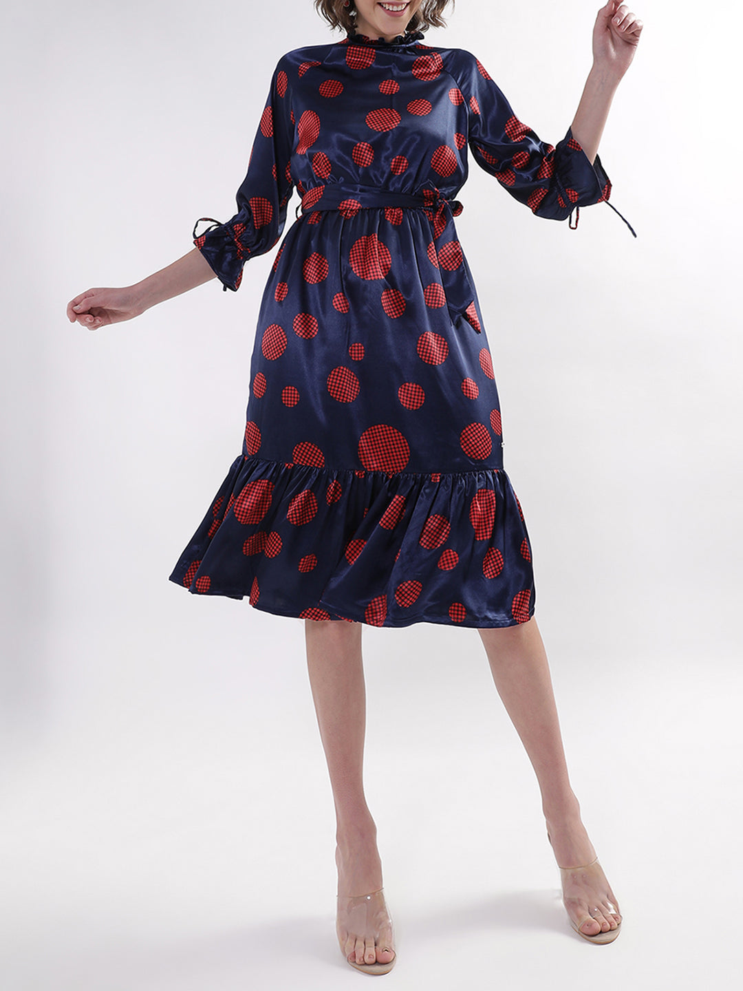 Elle Women Navy Solid Round Neck Dress