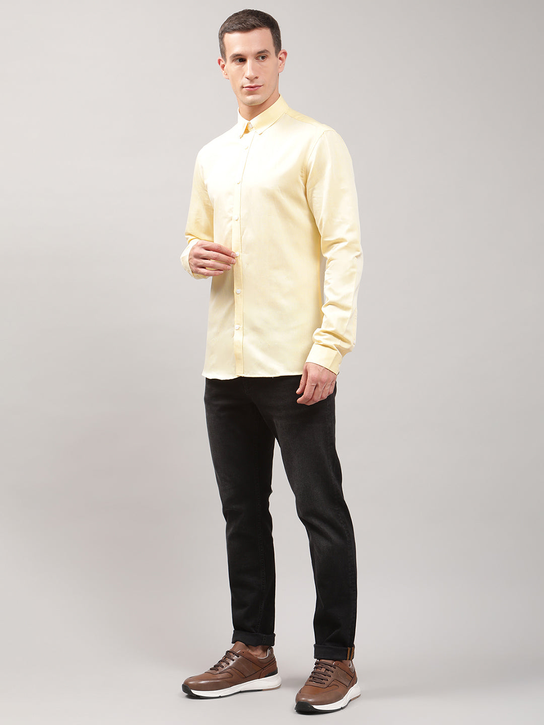 Lindbergh Men Yellow Solid Button Down Shirt
