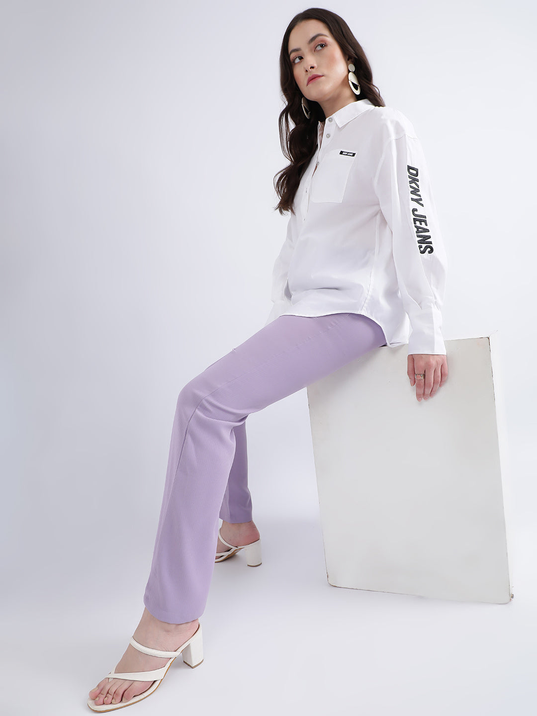 DKNY Women White Solid Collar Shirt