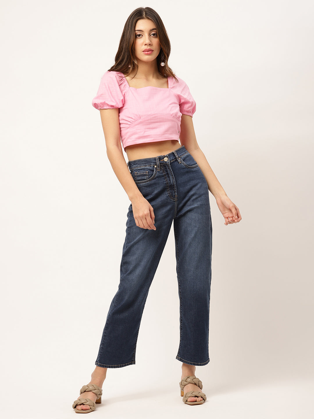 Elle Women Pink Solid Square Neck Top