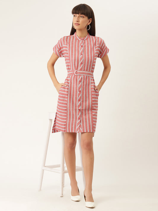 Elle Women Coral Printed Round Neck Dress