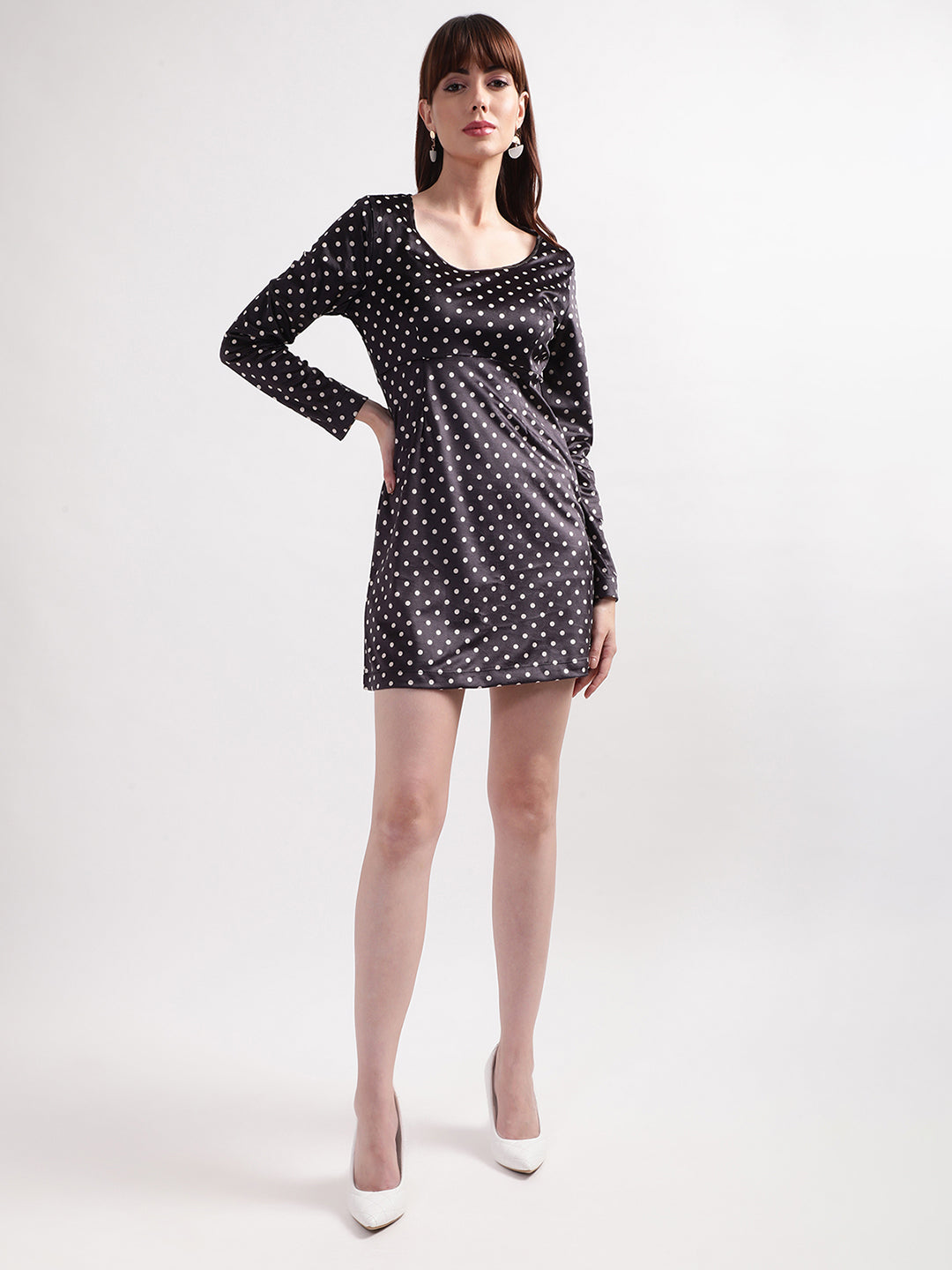 Elle Women Black Printed Round Neck Dress