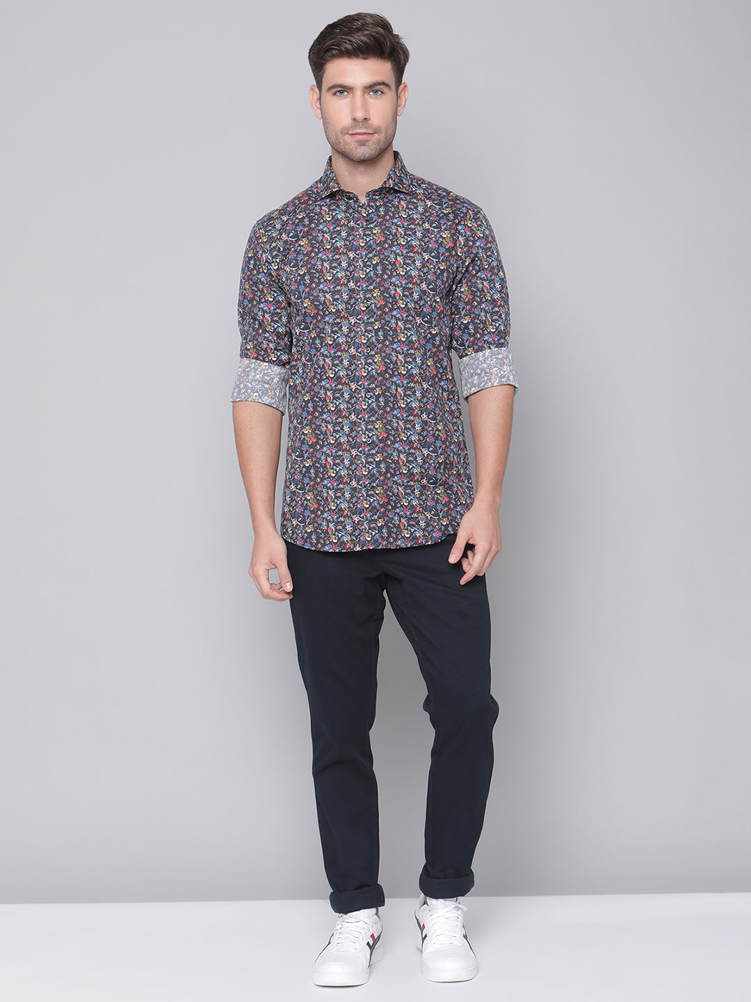 Bruun & Stengade Men Blue Printed Cutaway Collar Shirt