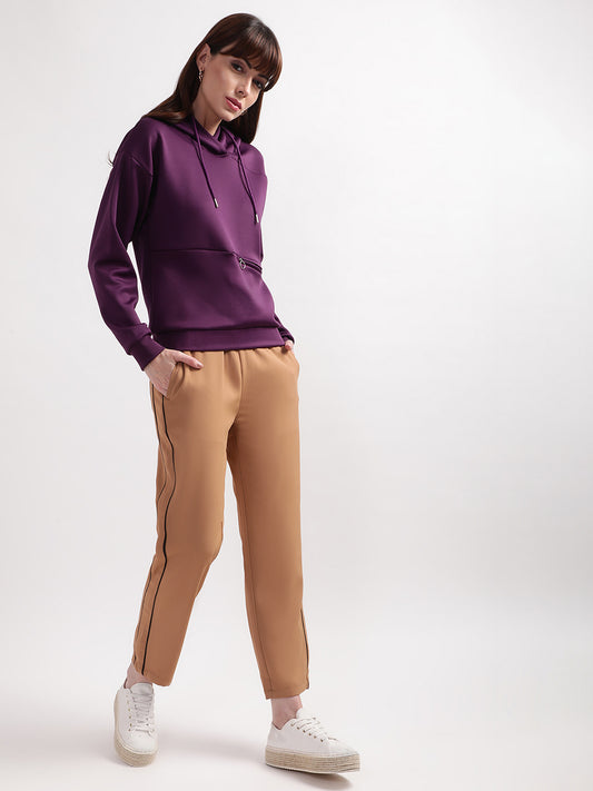 Elle Women Purple Solid Round Neck Sweatshirt