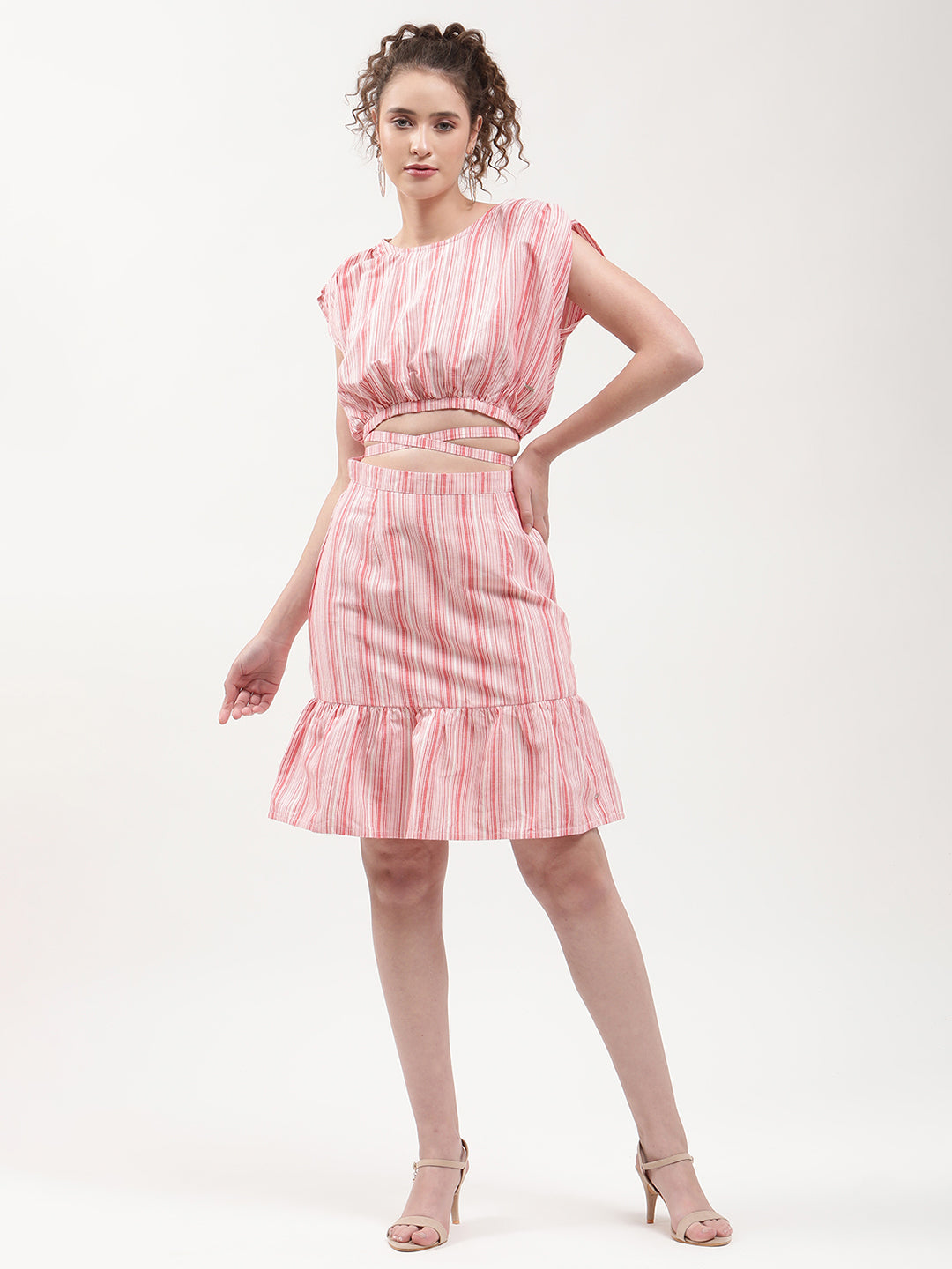 Elle Women Red Striped Regular Fit Skirt