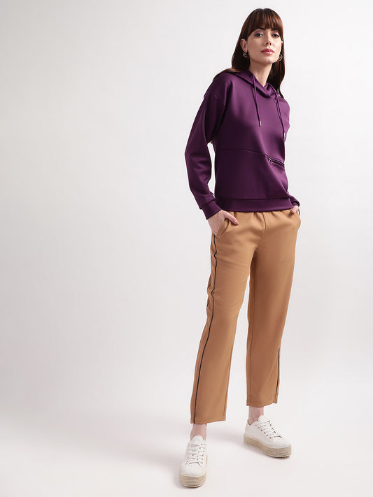 Elle Women Brown Solid Regular Fit Trouser