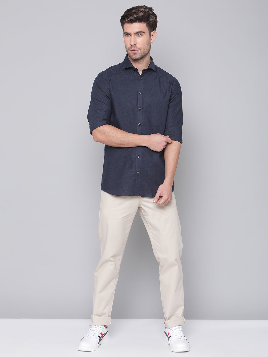 Bruun & Stengade Men Blue Printed Cutaway Collar Shirt