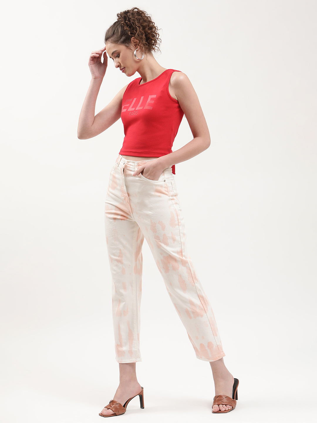Elle Women Peach Dyed Straight Fit Jeans