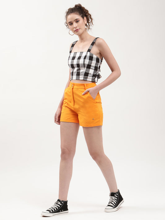 Elle Women Orange Solid Fitted Shorts