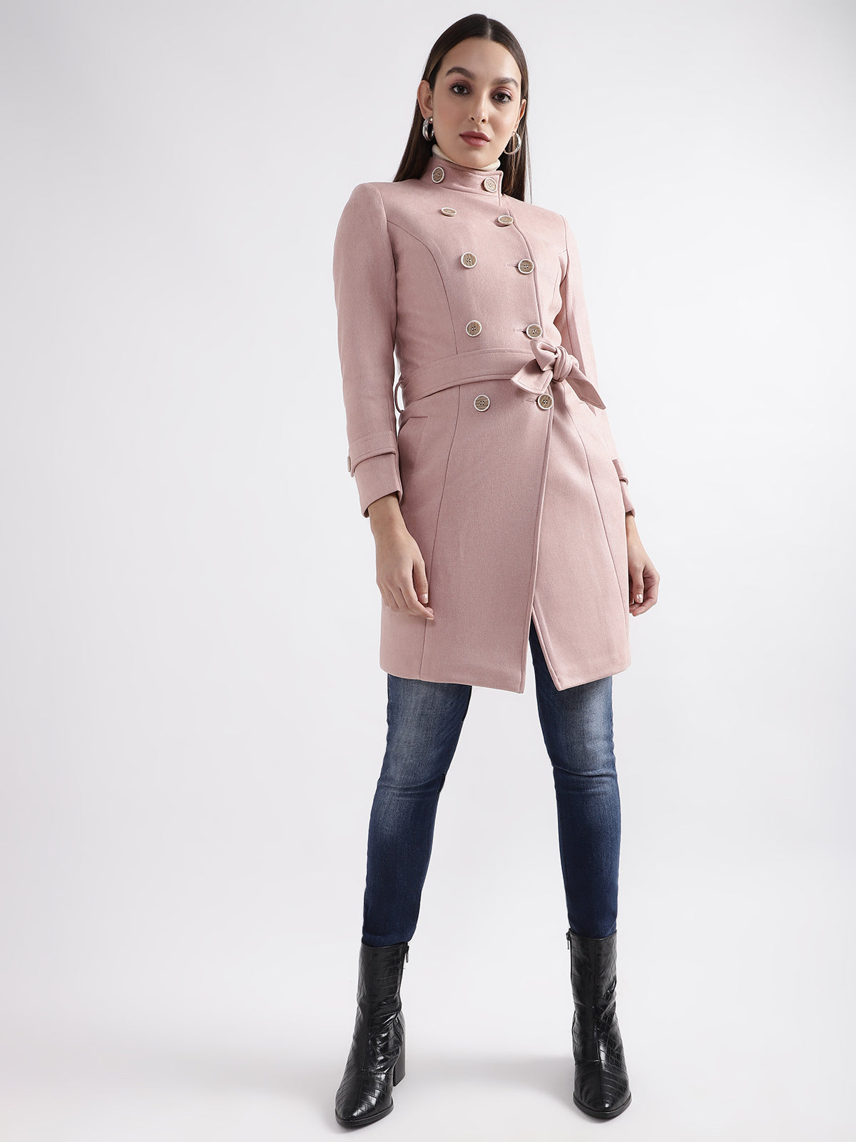 Centre Stage Women Pink Solid Collar Overcoat