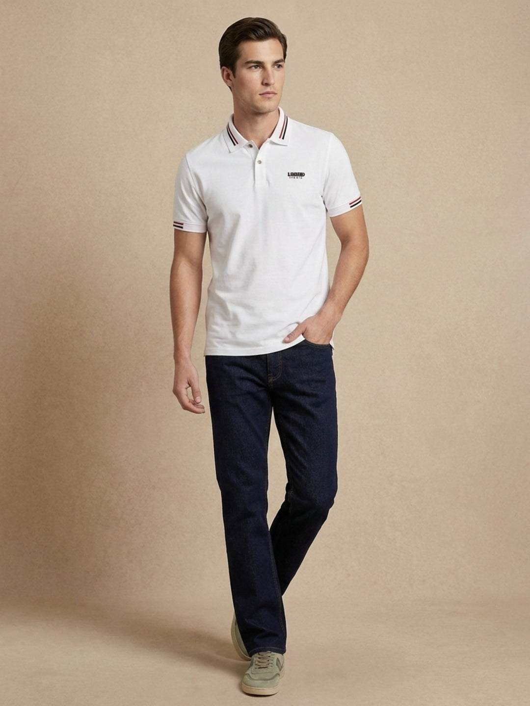 Iconic Men White Solid Regular Fit Pure Cotton Polo T-Shirt