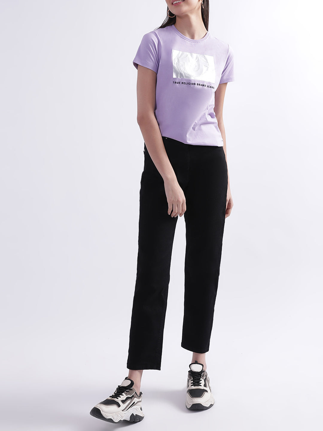 white and purple true religion shirt