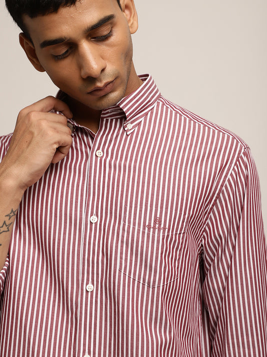 Gant Maroon Striped Regular Fit Shirt