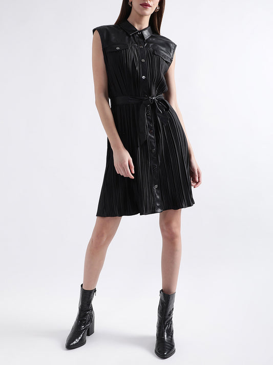 DKNY Women Black Solid Collar Dress