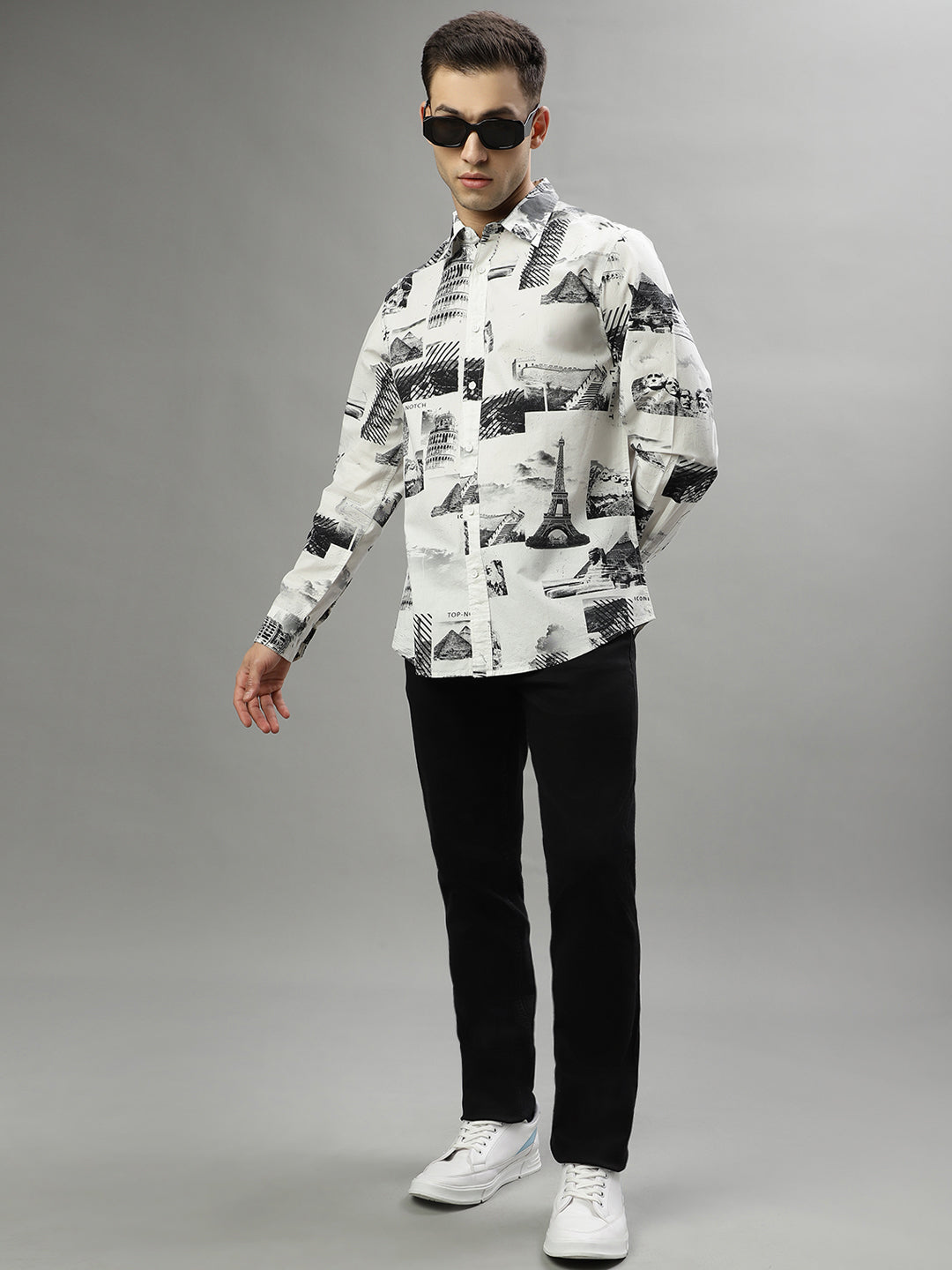 Iconic Black Printed Regular Fit Shirt