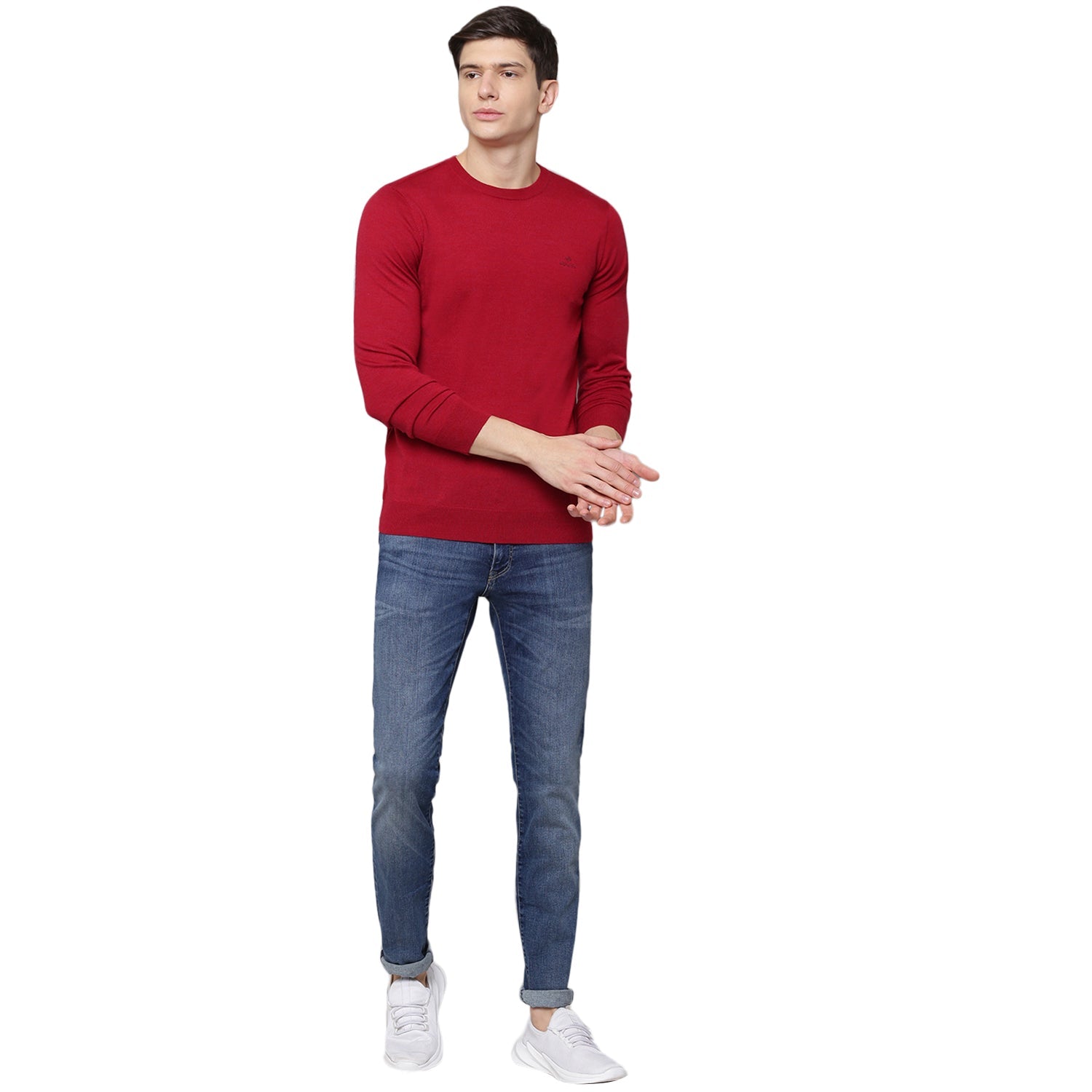 Gant Men Red Solid Round Neck Sweater