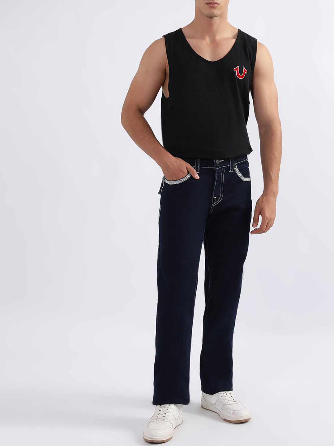 True Religion Men Black Solid Straight Fit Jeans