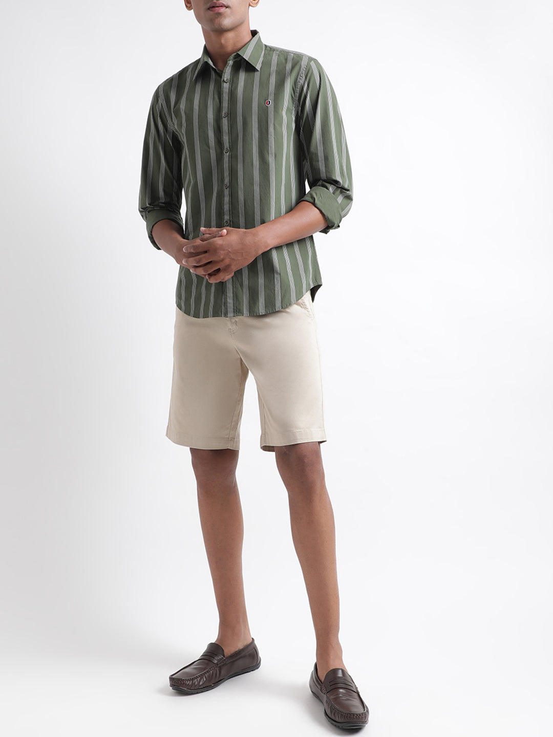 Iconic Men Olive Solid Collar Shirt