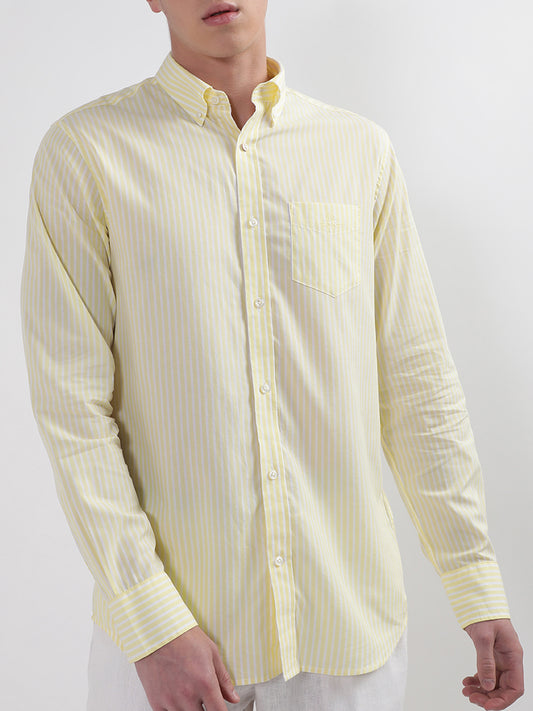 Gant Yellow Broadcloth Striped Regular Fit Shirt