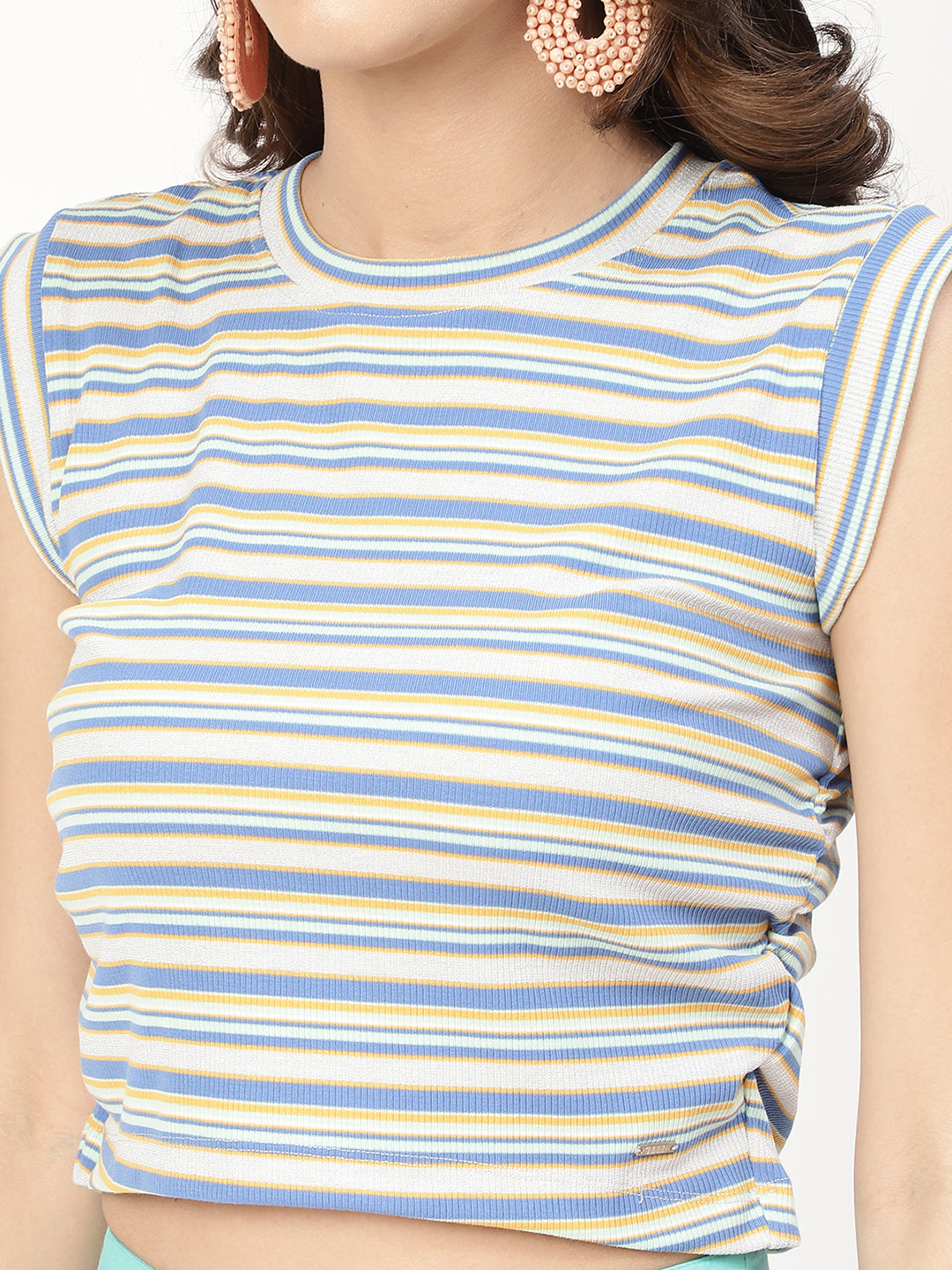 Elle Women Multi Striped Round Neck TShirt