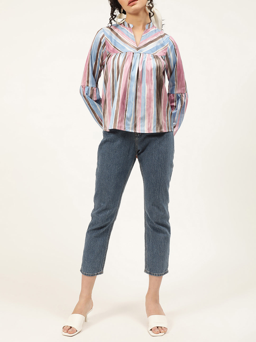 Centre Stage Women Multi Striped Collar Top