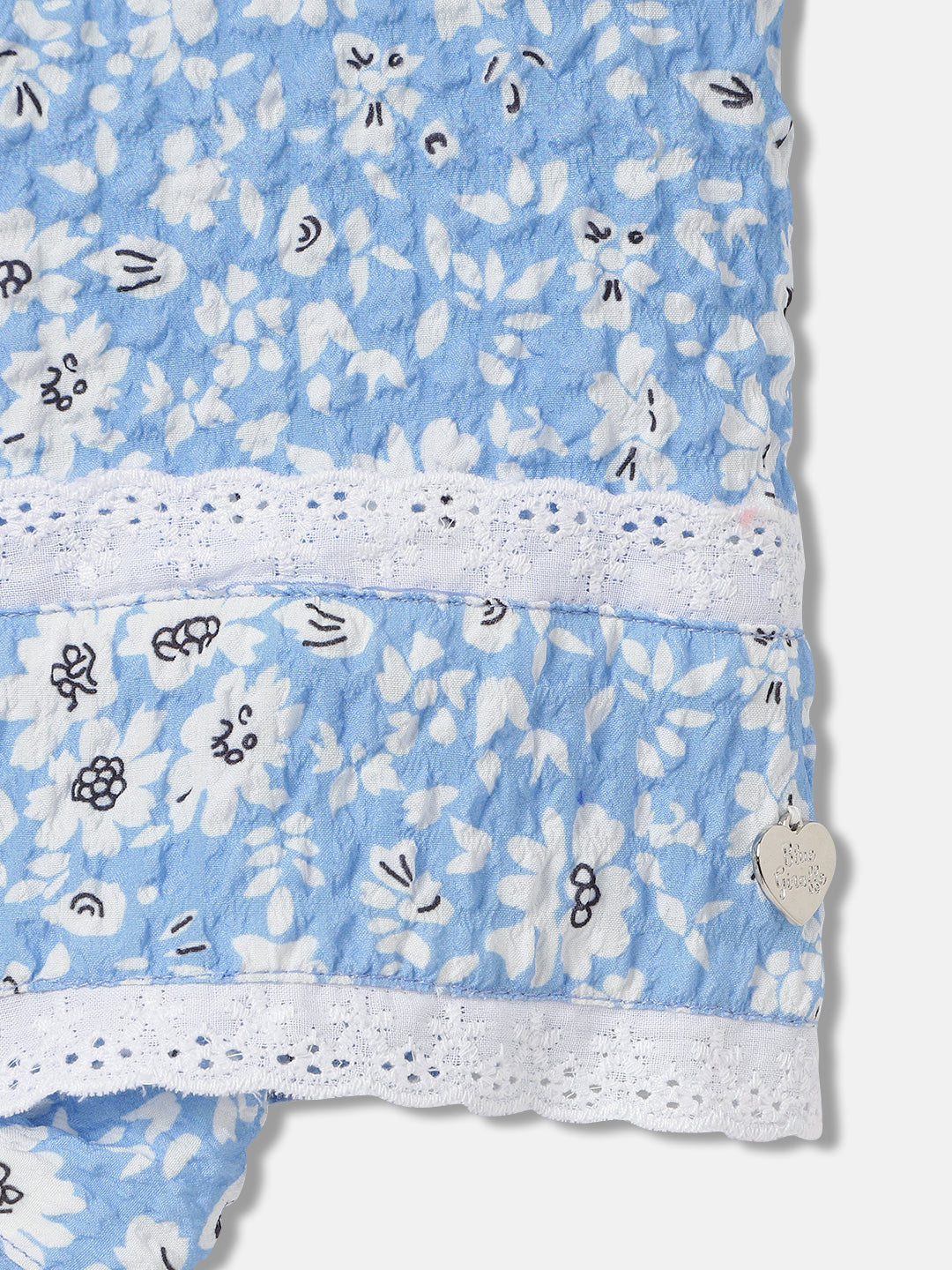 Blue Giraffe Girls Blue Printed Peter Pan Collar Short Sleeves Top