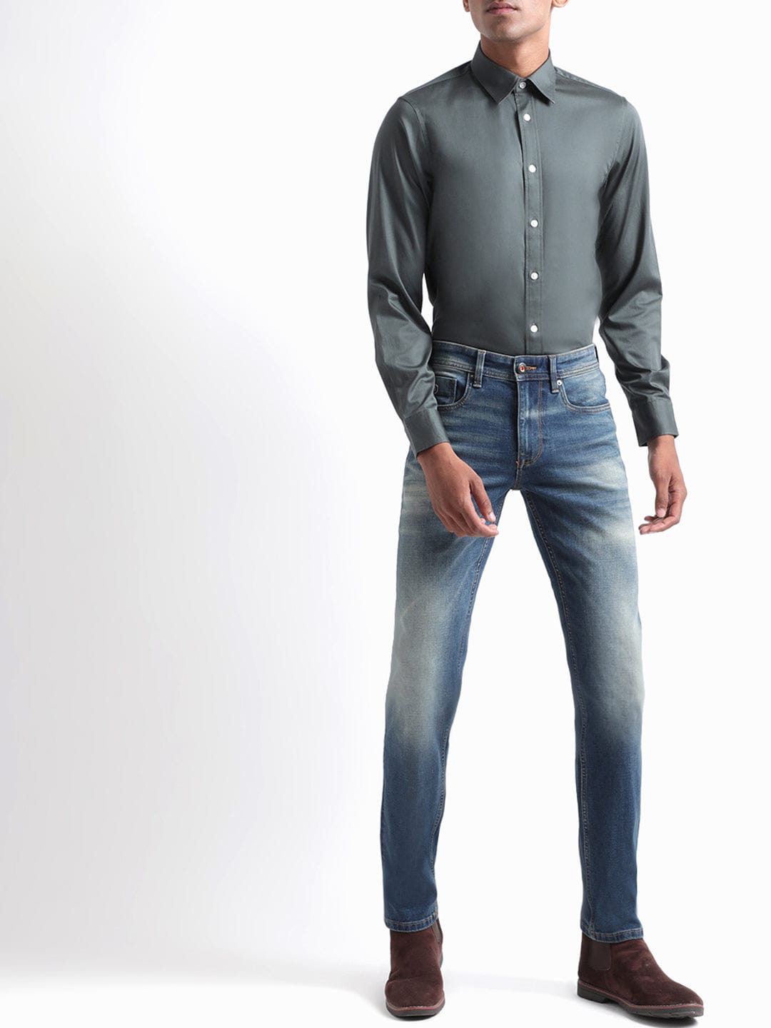 Iconic Men Green Shirt Collar Shirt