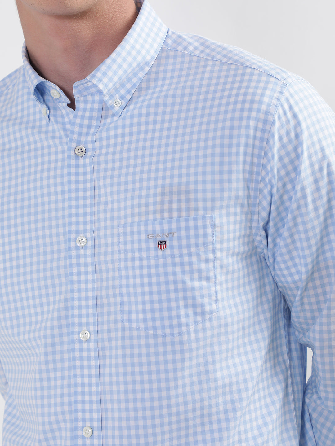 Gant Blue Broadcloth Gingham Checked Regular Fit Shirt