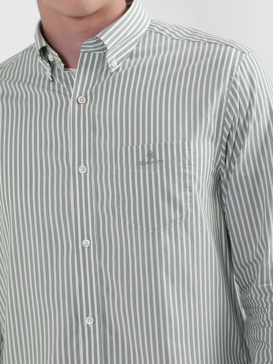 Gant Green Broadcloth Striped Regular Fit Shirt