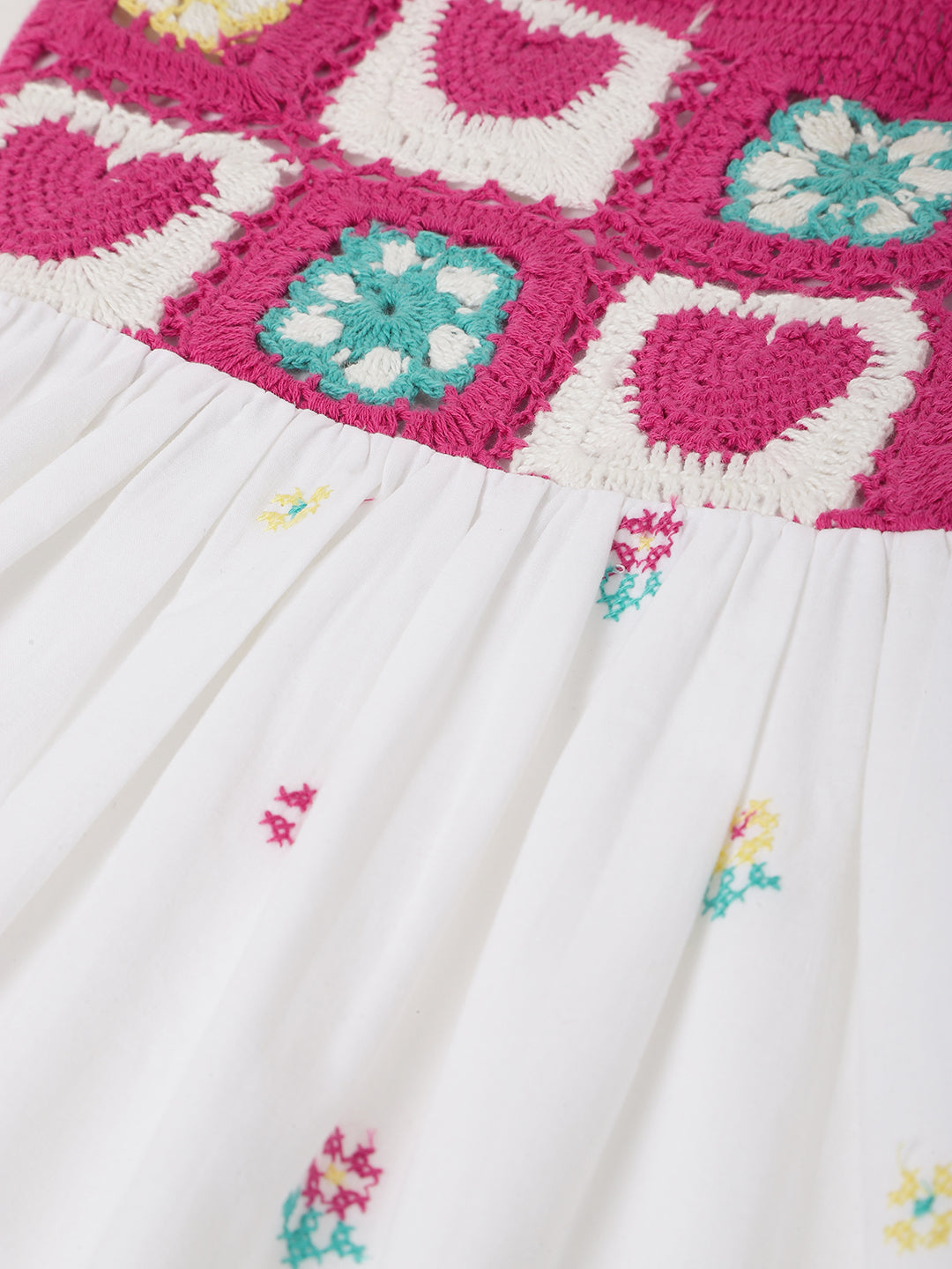 Blue Giraffe Girls White Self-Design Shoulder Straps Sleeveless Dress