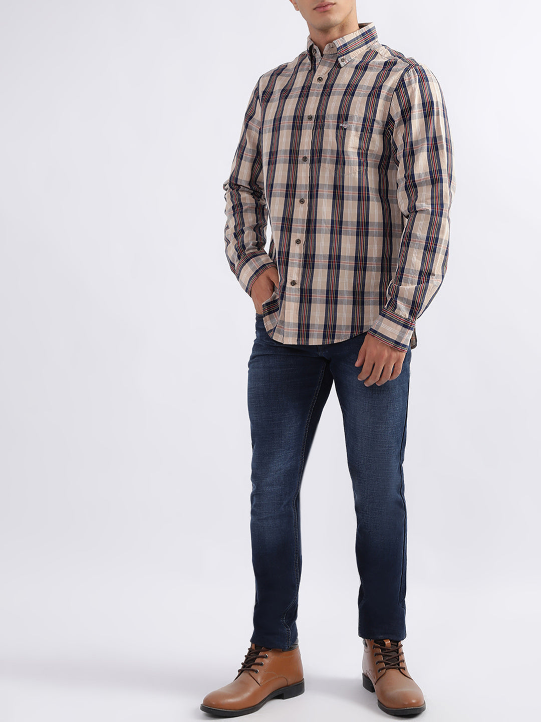 Gant Dark Khaki Checked Regular Fit Shirt