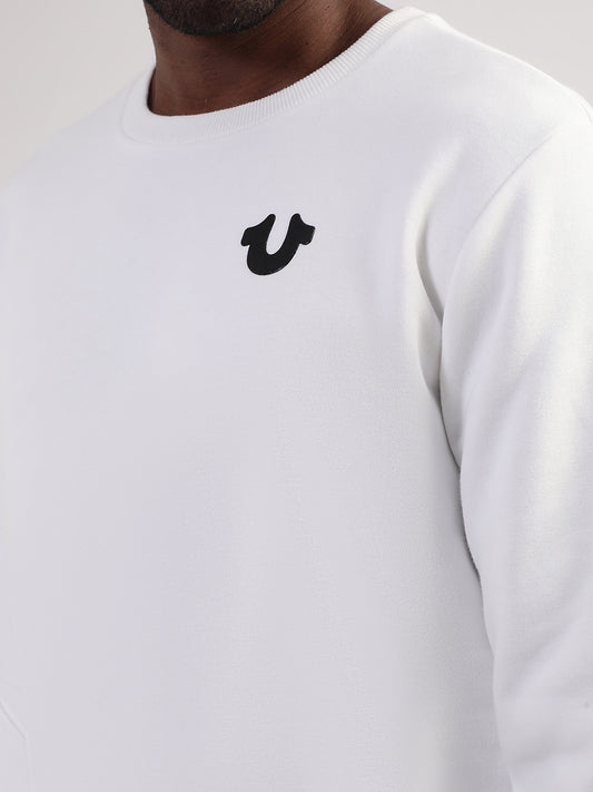 True Religion Men White Solid Round Neck Sweatshirt