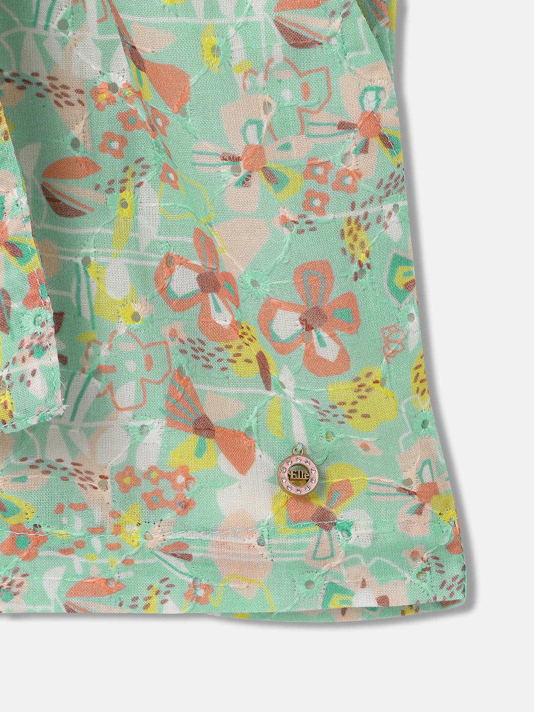 Elle Kids Girls Green Printed Round Neck Sleeveless Playsuit