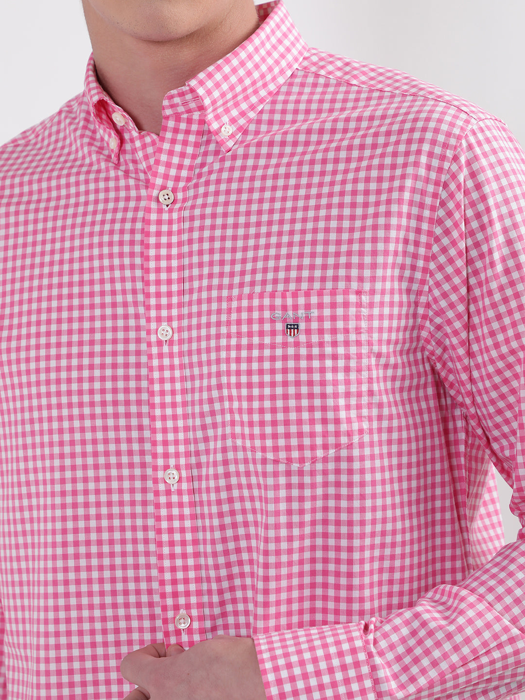 Gant Pink Broadcloth Gingham Checked Regular Fit Shirt