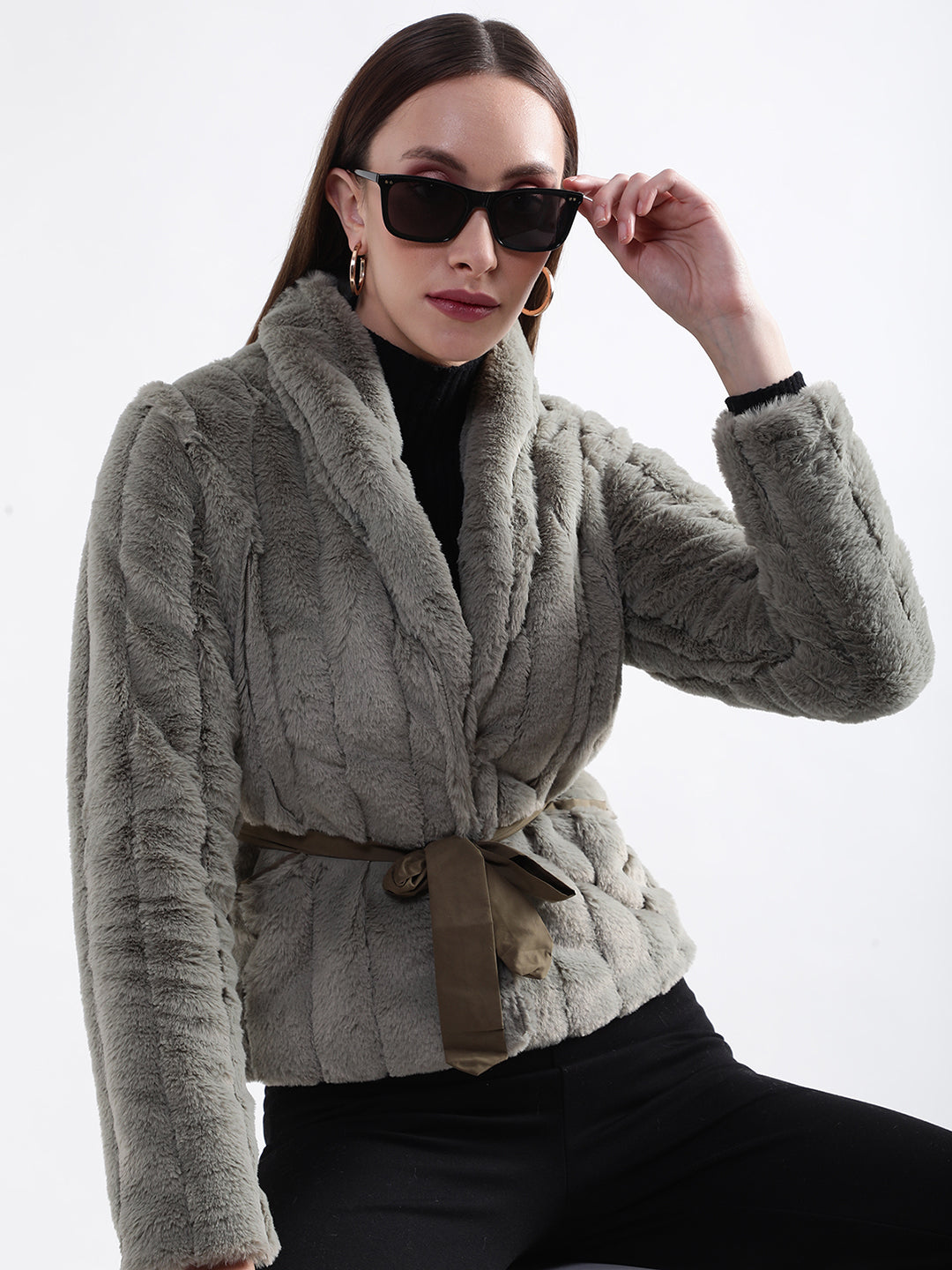 Centre Stage Women Grey Solid Collar Jacket