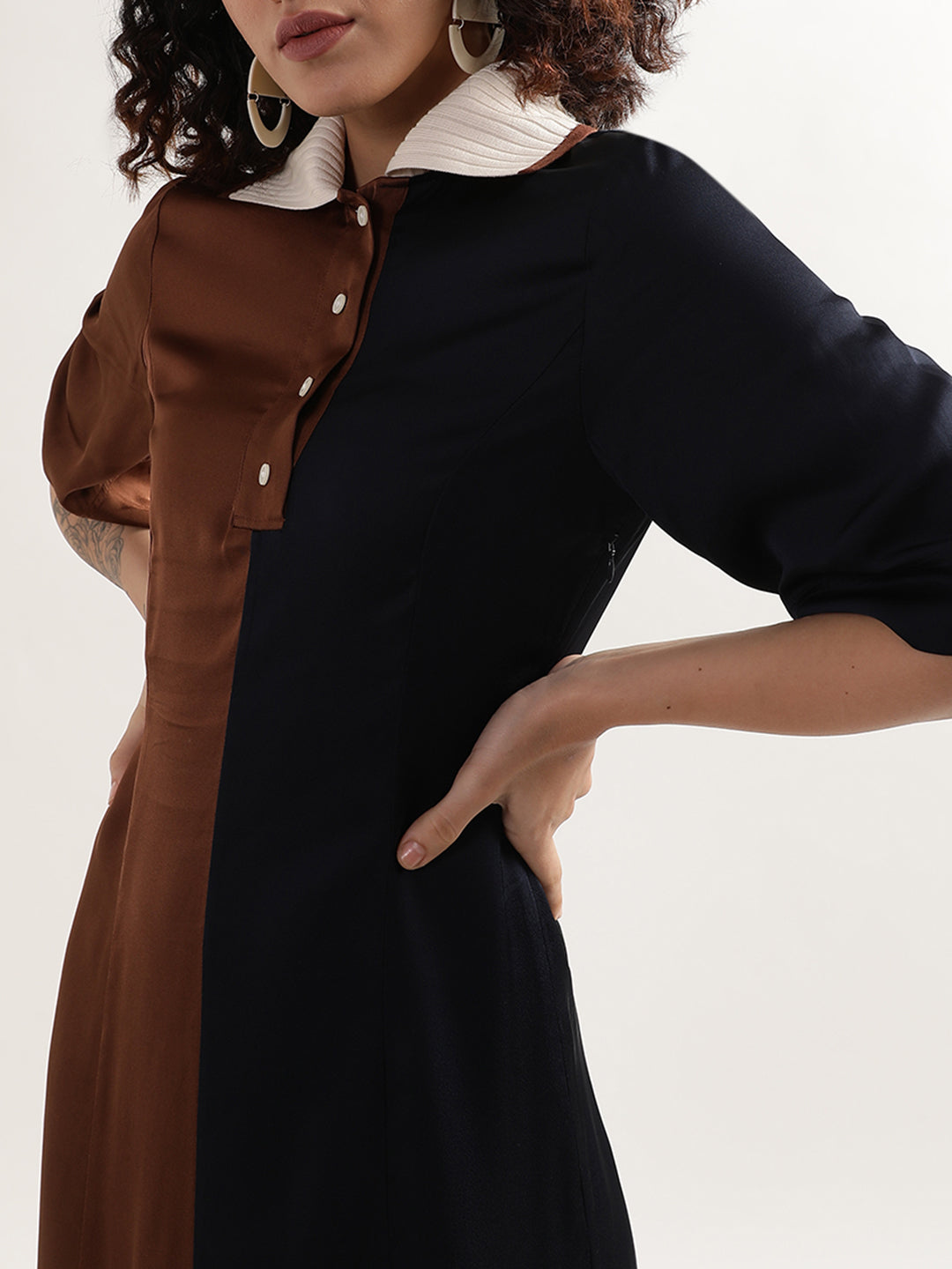 Gant Colourblocked Shirt Collar A-Line Midi Dress