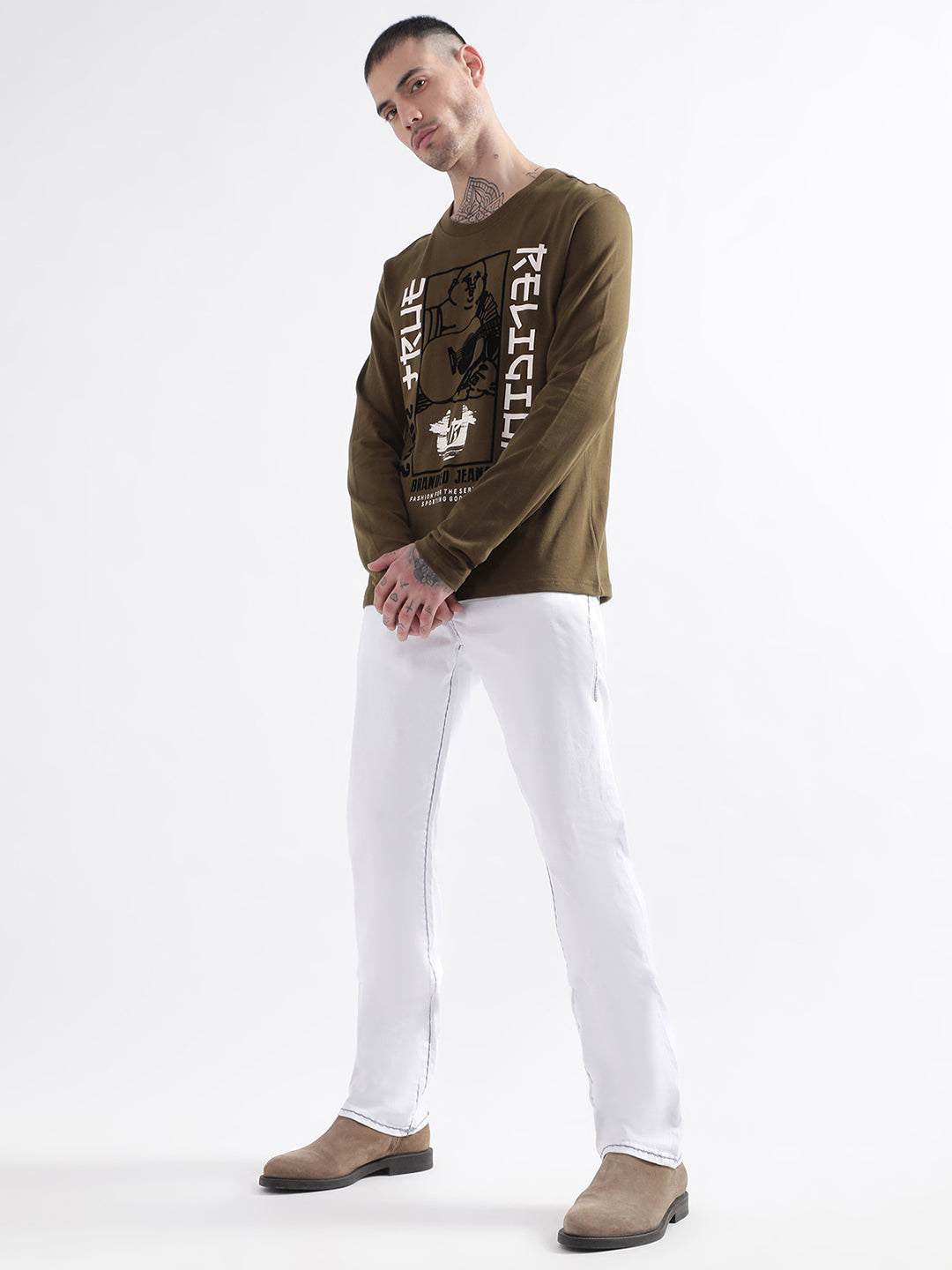 True Religion Super T Straight White Mid Rise Jeans